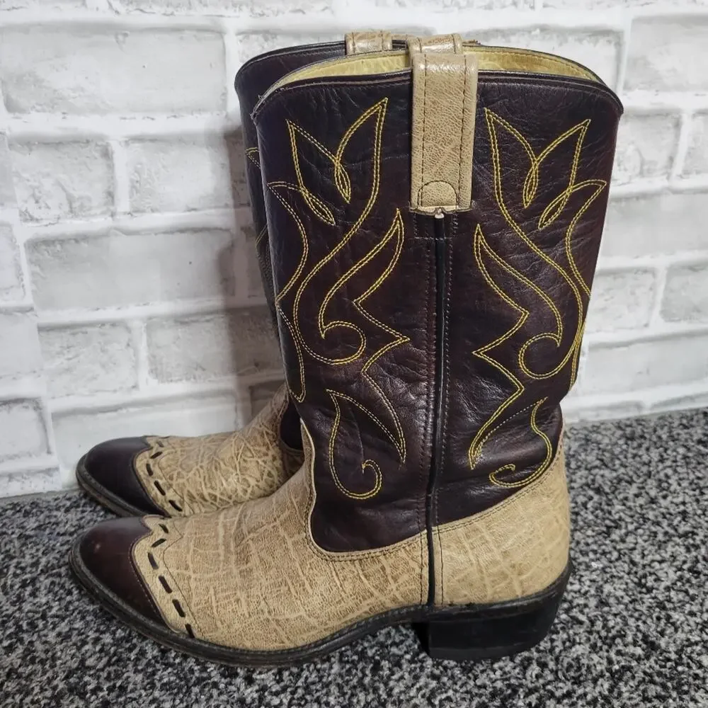 Double H Wingtip Tan & Brown Cowboy Boots, size 9D